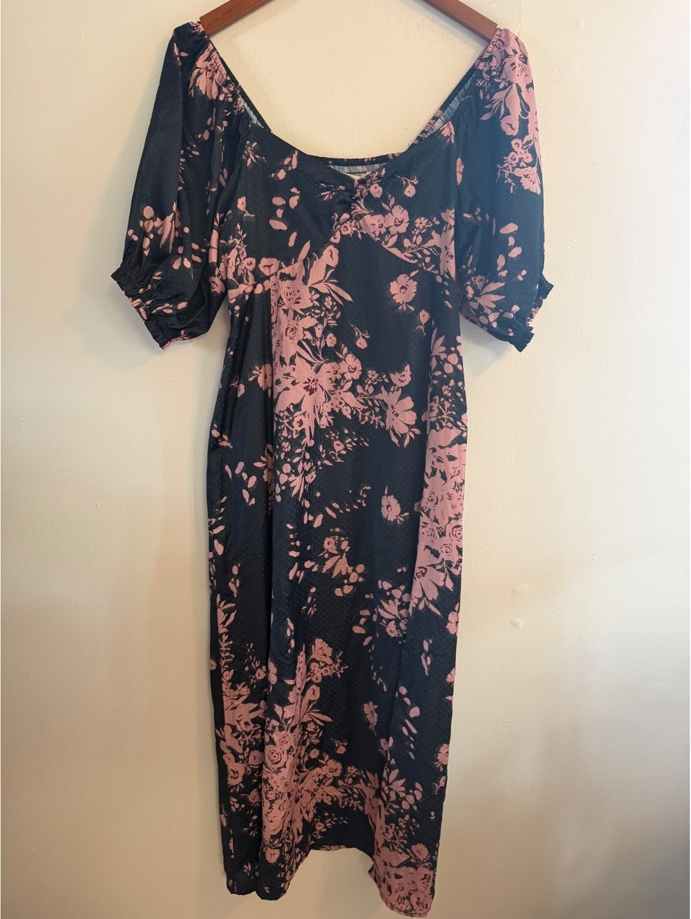 Saltwater Luxe Green Pink Floral Midi Dress Puff Sleeve Peasant Size Small nwt